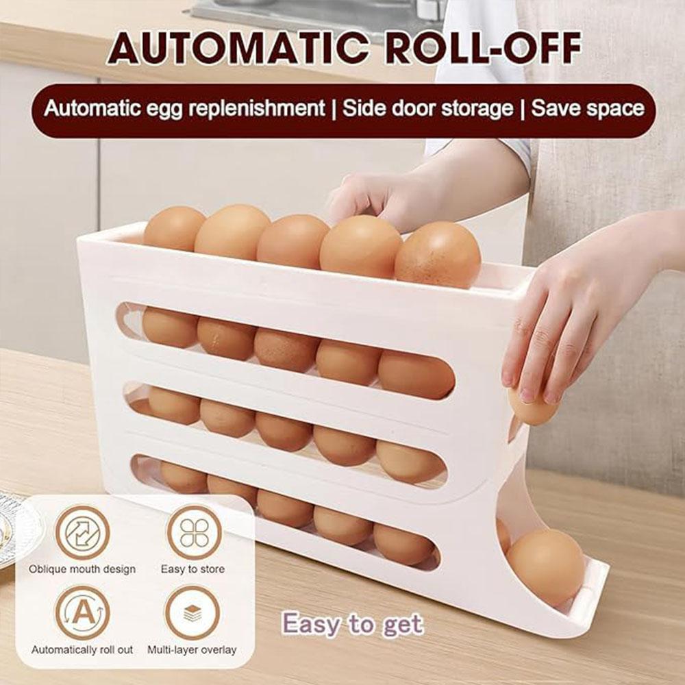1pcs Refrigerator Egg Rack Rolling Design Automatic Rolling Stackable Egg Rack Can Hold 30 Eggs Keep Fresh Space Saving