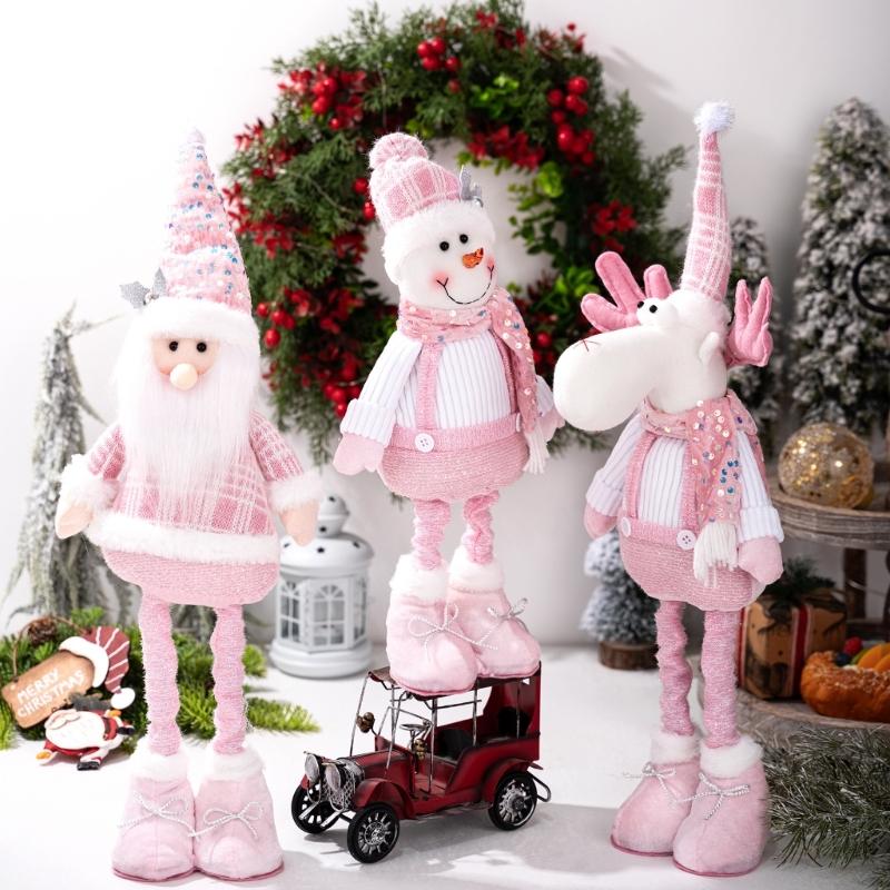 Teleskopische Weihnachtsfigur Plüschdekorationen Pailletten Weihnachtsmann Schneemann Elch Plüschfiguren Dekorationen Feiertagsdekorationen