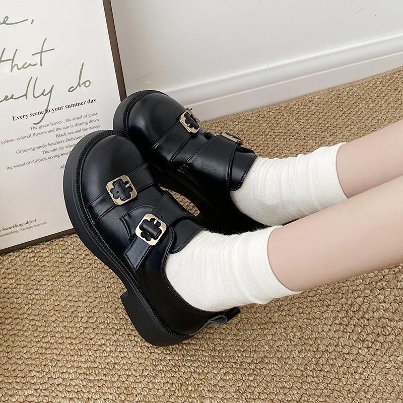 Autumn College Style Small Leather Shoes Women's New Round Head Thick Heel Platform Mary Jane Shoes