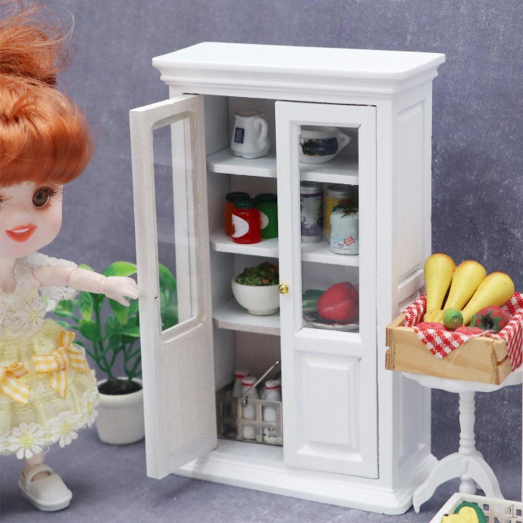 1/12 Scale Cupboard,Wooden Dollhouse Miniature Cabinet Model Nursery Room Decor