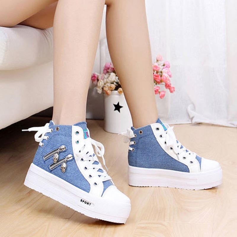 High Top Ladies Footwear Spring Autumn Women's High On Platform Canvas Shoes Original Y2k Fashion 39 Casual Lace Up Ankle Boots