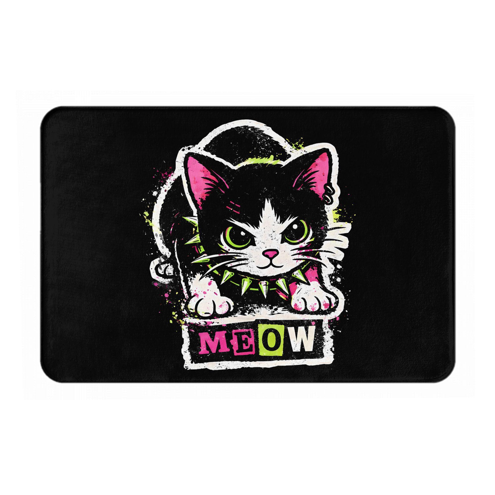 

Cartoon Cat Illustration Doormat Black Pink Green White Printed Polyester Hand Wash Only 80x50cm Decorative Use 40cm x 60cm