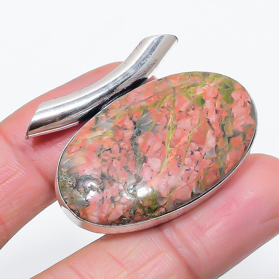 

Натуральный камень Унакит Ручная работа Ювелирное изделие из стерлингового серебра 925 пробы Подвеска 1,26 I0m71