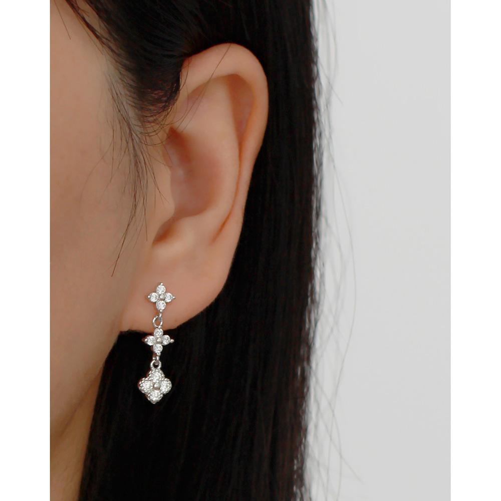 NEW Fashion Jewelry 925 Sterling Silver Flower Pattern Long Tassel Chain Small Zircon Gold Plated Stud Earring Jewelry for Women
