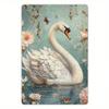 Vintage Swan Metal Tin Sign 8x12, Elegant Floral Wall Art Waterproof Iron Plaque Decor Living Room Bedroom Garden