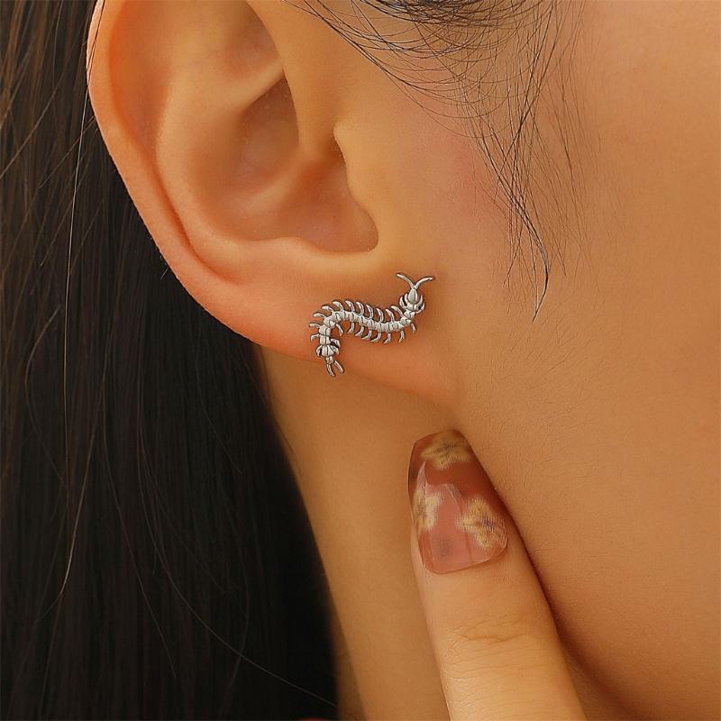 Stainless Steel Centipede Studs Earrings Vintage Geometric Personality for Women Men Ear Bone Nails Jewelry Gift