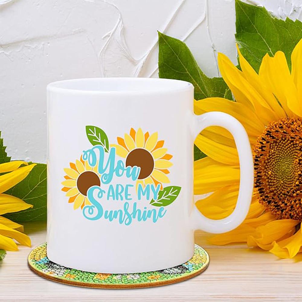 8 Pieces/set of Diamond Sunflower Patterned Coasters, DIY Coasters with Holder, Suitable for Beginners and Adults, Art and Craft Supplies Gifts