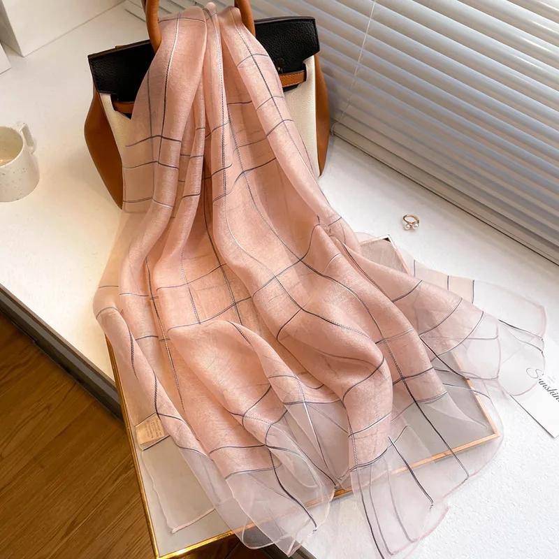 Four Season Silk Wool Scarf Women Hijab Plaid Pashmina Shawls And Wrap Luxury  Bandana Bufanda Blanket Scarves