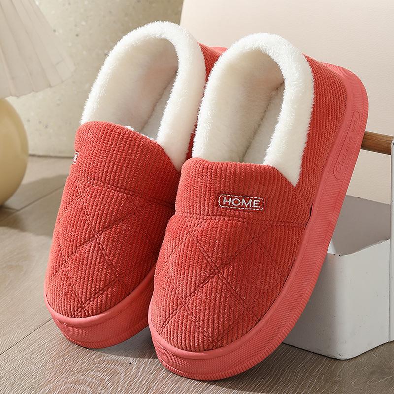 New autumn and winter thick-soled warm cotton slippers home indoor non-slip plush couple confinement cotton shoes outside