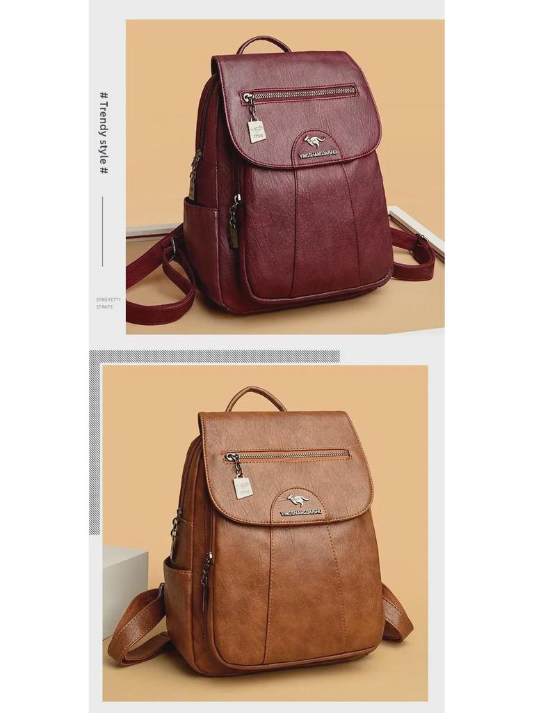 Rucsac Elegant de Damă din Piele Moale cu Capacitate Mare, Antifurt, pentru Călătorii și Studenți