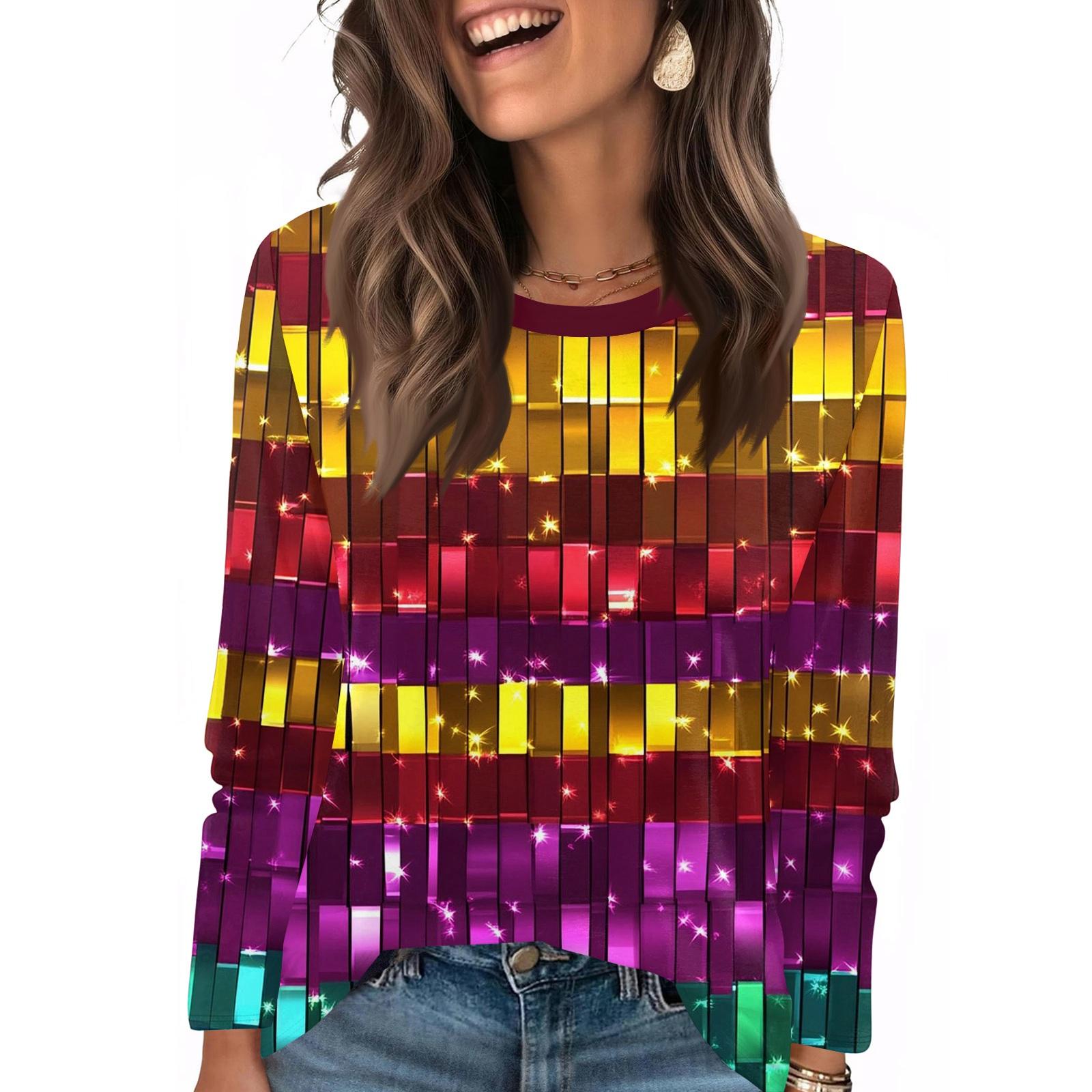 

Long Sleeve Shirts For Women Cute Print Graphic Tees Blouses Casual Plus Size Basic Tops Pullover XXXXXL золотой