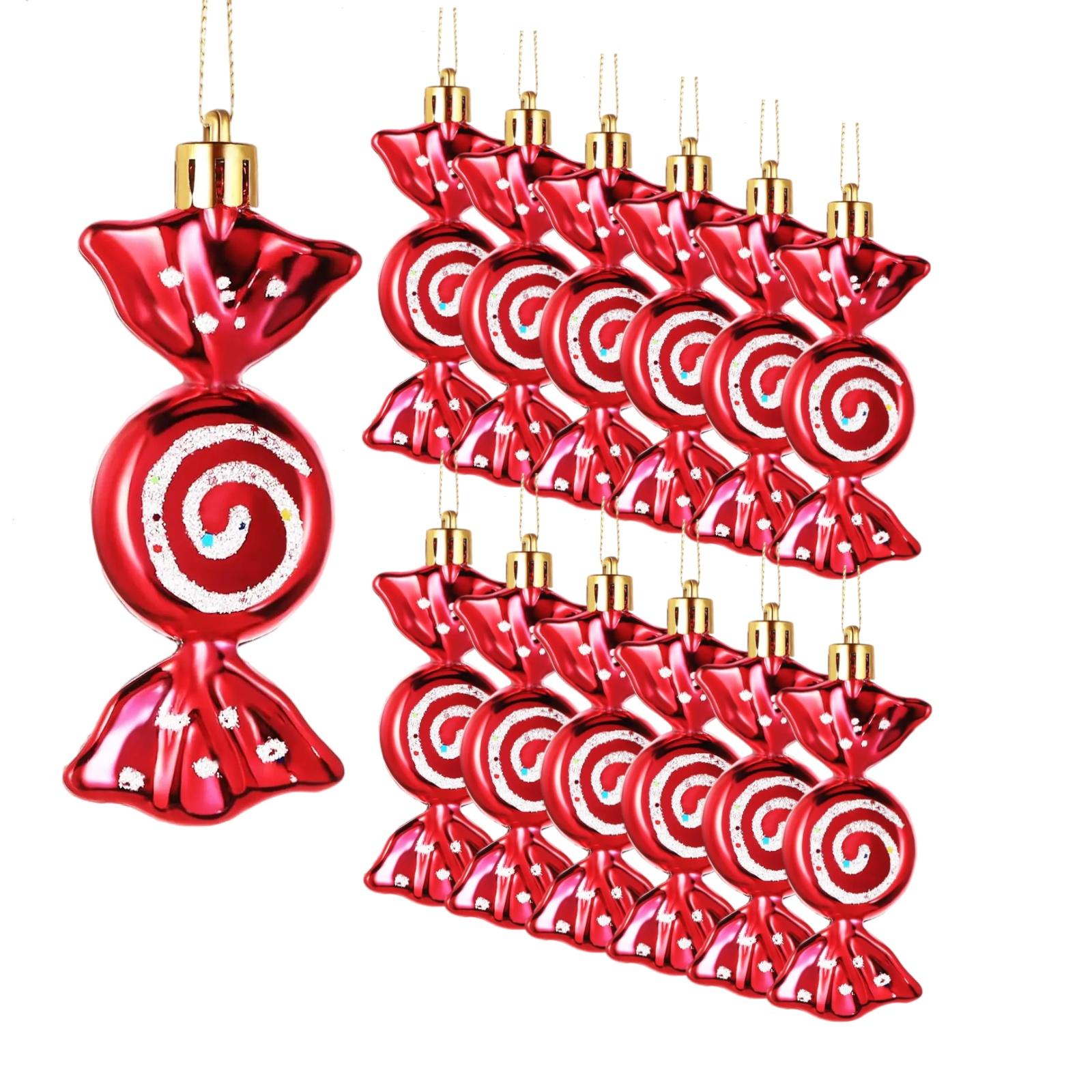 24 piezas de adornos de caramelo de Navidad, bastón de caramelo, árbol de Navidad, adornos colgantes con purpurina, adornos de