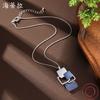 Enamel color irregular square blue hollow pendant, women's simple geometric square pendant