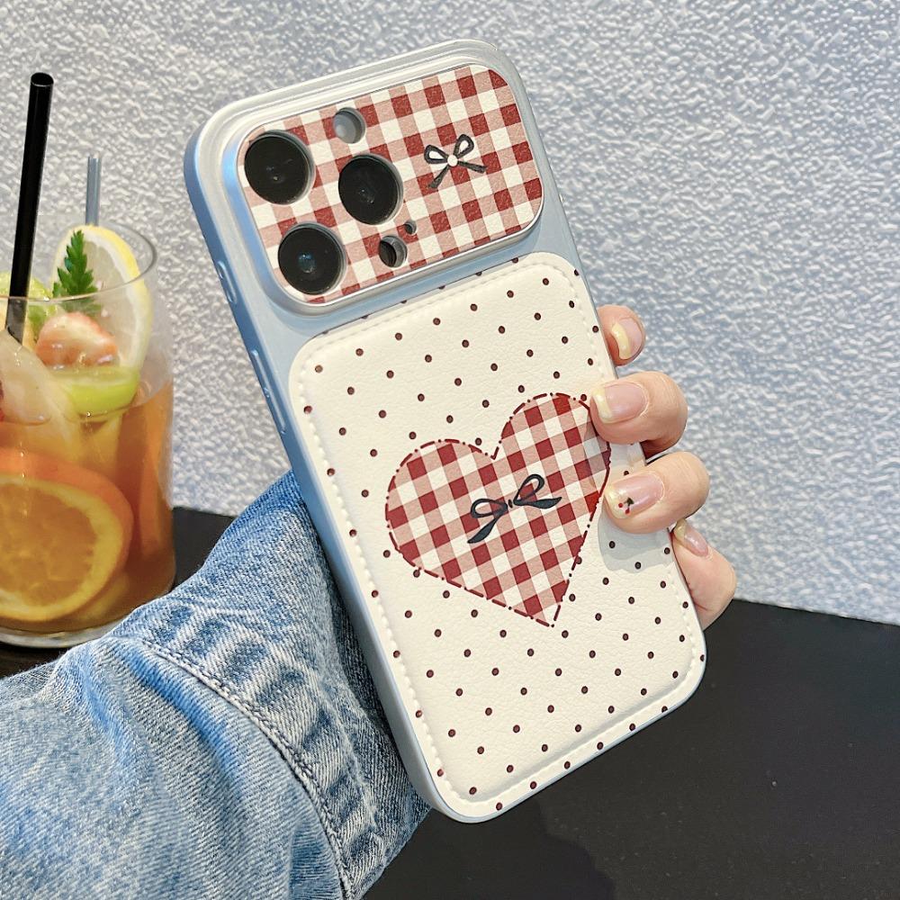 

Cute Leather Polka Dot Phone Case For IPhone17 17pro 17pro max 14 15 16 13 Plaid Heart Funda Back Cover белый