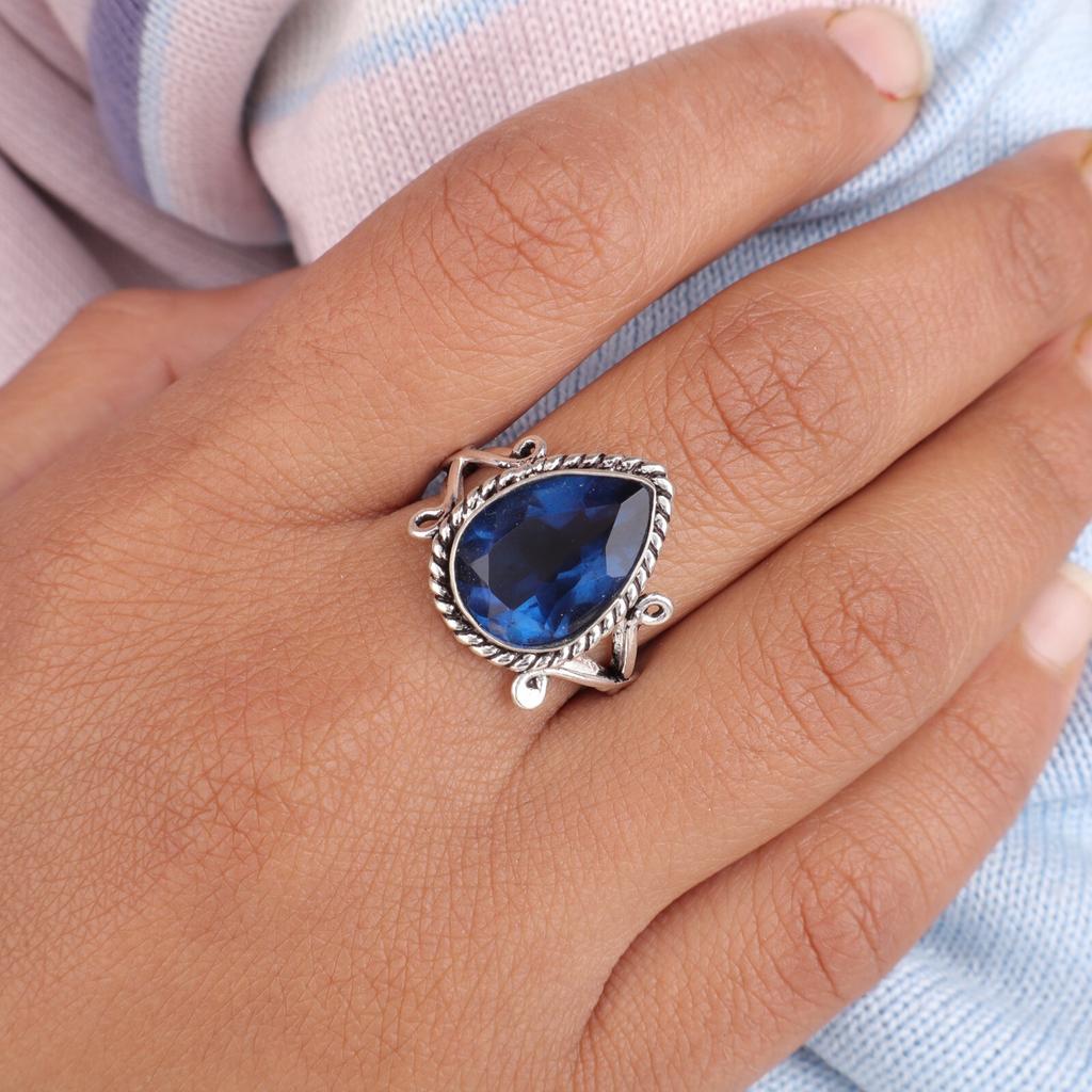 London Blue Topaz Gemstone 925 Sterling Silver Jewelry Handcrafted Ring For Gift RR-57-12