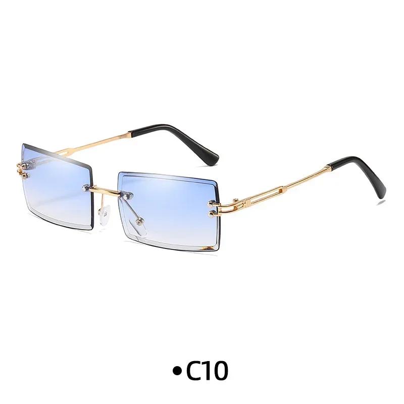 Fashion Rimless Rectangle Sunglasses Women Men Alloy Trendy Brand Small Square Sun Glasses Gradient Black Lens Shades UV400