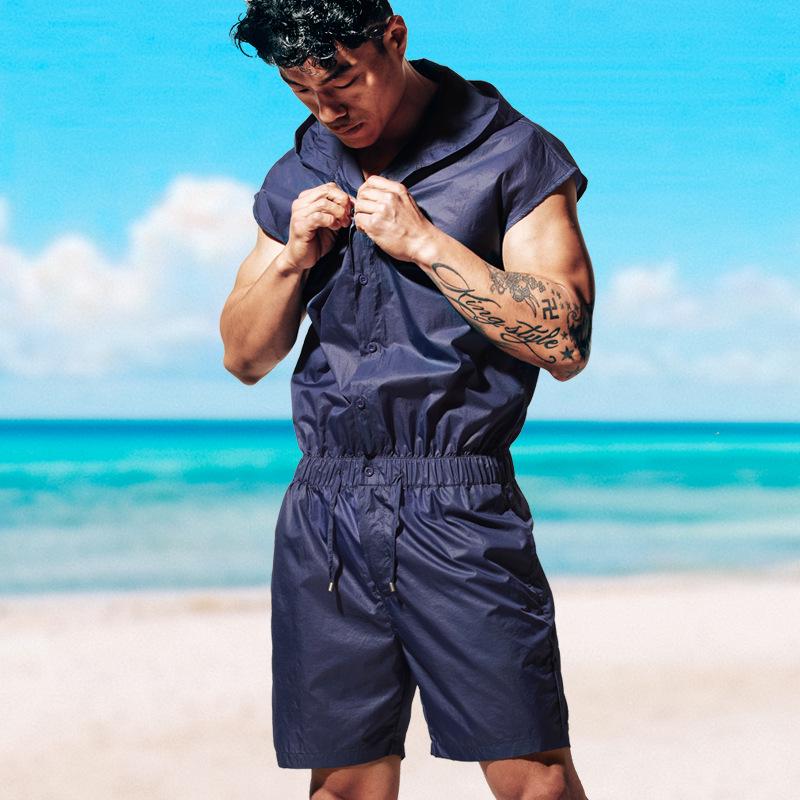 Desmiit Men's Summer Sleeveless Sun Protection Beach Jumpsuit - T9002