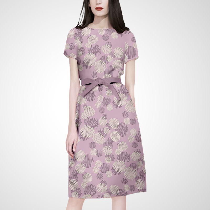 

Elegance Dotted Prints Waist-Tight Big Brand Slim Looking Dress Purple Dot Print S