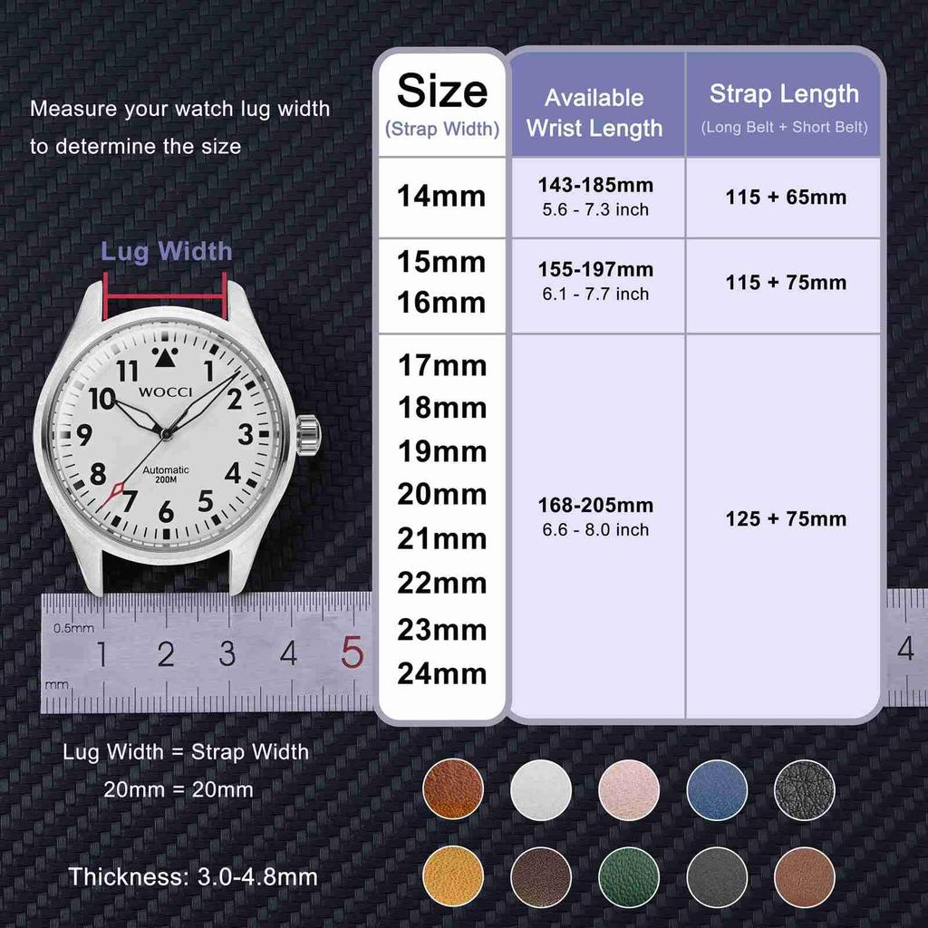 Watch Strap 20mm Watch Replacement Strap Vintage Watch Band Genuine Leather Adjustment Tool and Spring Bar Included [WOCCI] (Dark Brown/Contrast