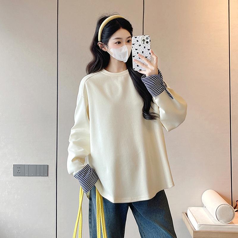

2026 Spring Stylish Long Sleeve Round Neck Sweatshirt for Pregnant Women M