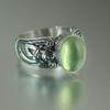 European and American Rings Retro Human Head Shape Light Green Moonstone Popular Ring Jewelry