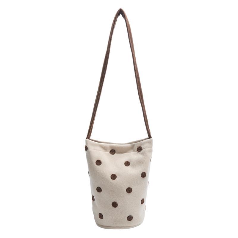 2025 New Winter Large-capacity Woolen Bag Women's Fashion Polka Dot College Wind Bucket Bag Versatile Messenger Bag Tide