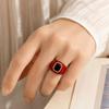 See-Through Resin Fashion Ring with Bold Square Profile, Raised Faceted Centerpiece and Accent Border for Outfit Styling