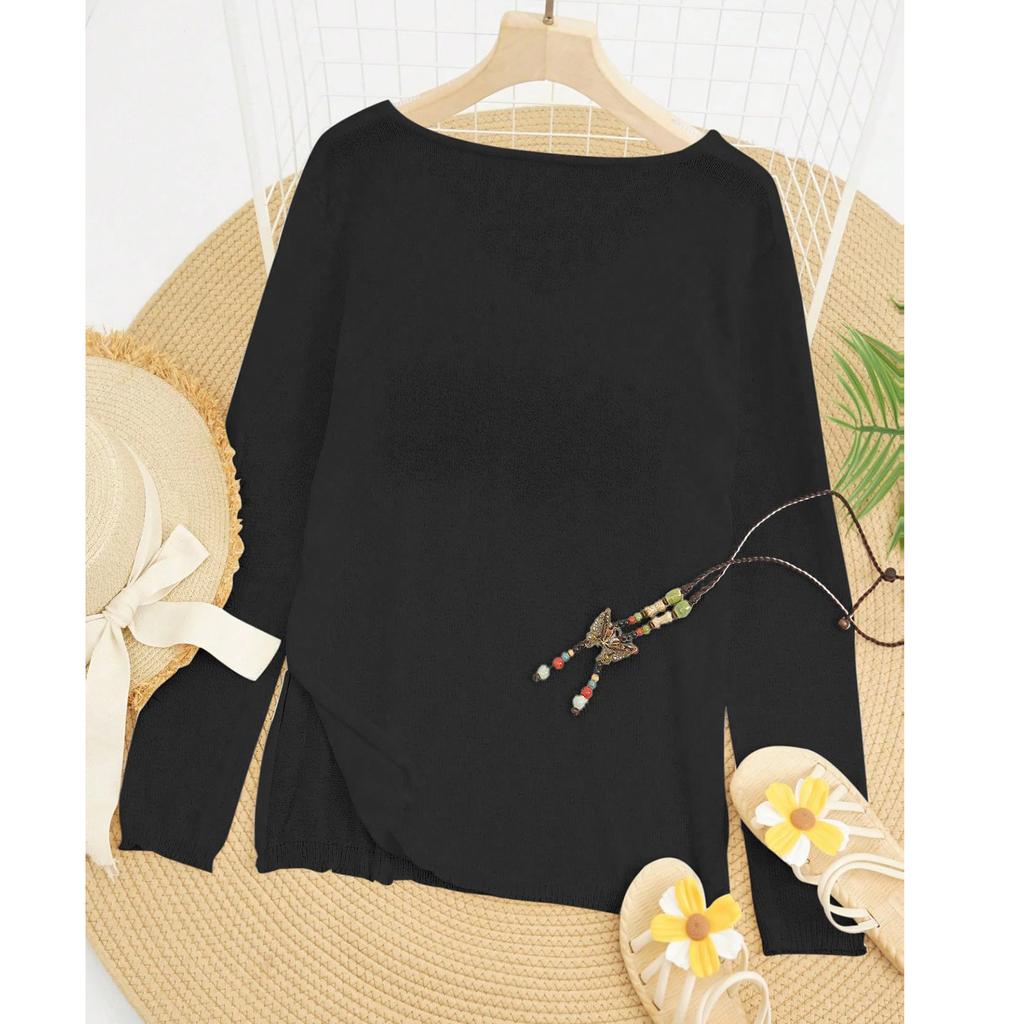 Women V Neck Hollow Knit Crochet Pullover Sweater Loose Fit Lightweight Top Casual Beach Pullover Knitted Blouse