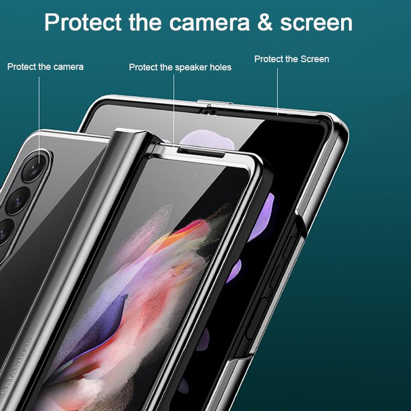 Hinge Full Protect Capa For Samsung Galaxy Z Fold 4 5g Case Ultra Thin Plating Transparent Shockproof Cover For Samsung Z Fold4
