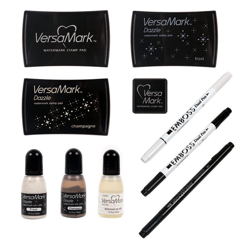 

Authentic Moon Cat VersaMark Watermark Ink Pad and VMS Rubber Stamp Adhesive Pen Small Transparent Box VMS