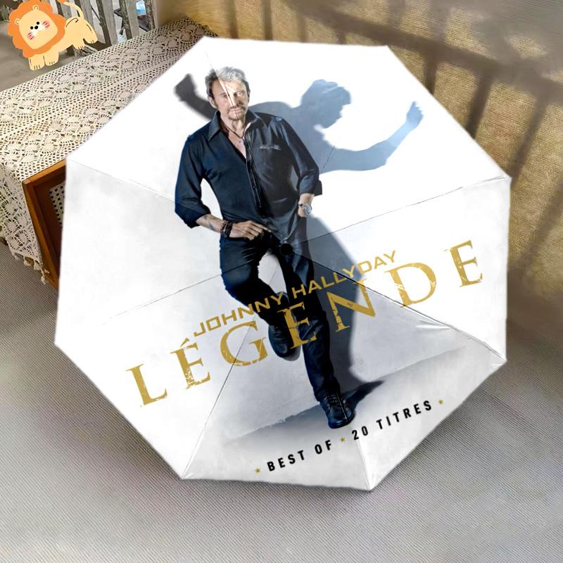 1pc Johnny Hallyday pattern Umbrella Portable Folding Umbrella Iron Frame Hole Bone Structure Outdoor Home Umbrella