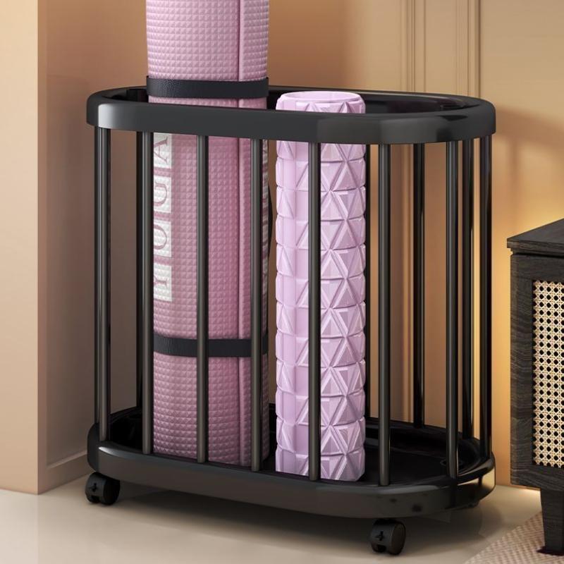 Multi-Purpose Storage Bin Organizer with Wheels - Heavy-Duty Home Fitness Gear Storage Cart for Yoga Mats Storage Basket