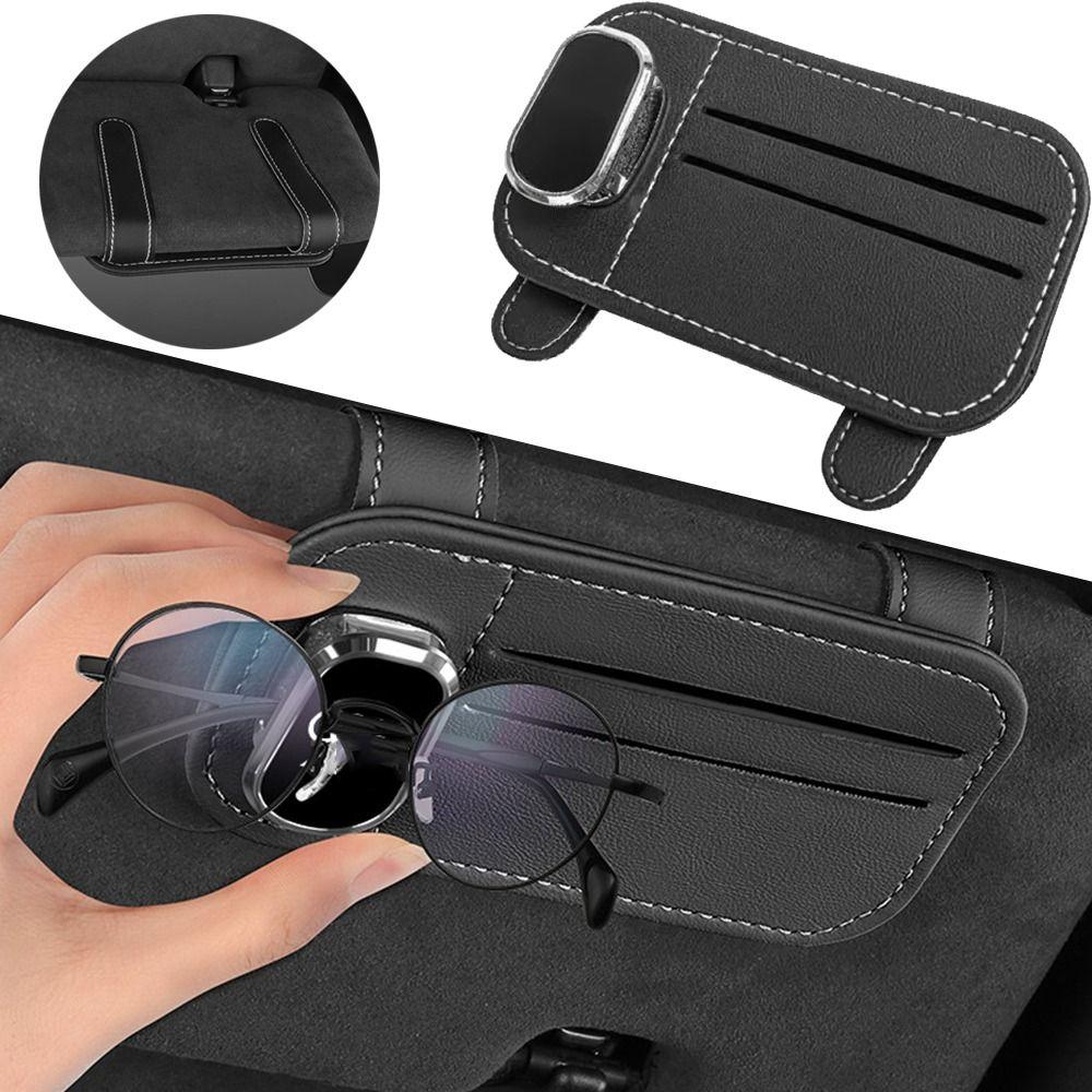Universal Fit Sunglasses Holder PU Leather Car Sun Visor Organizer  Interior Accessories