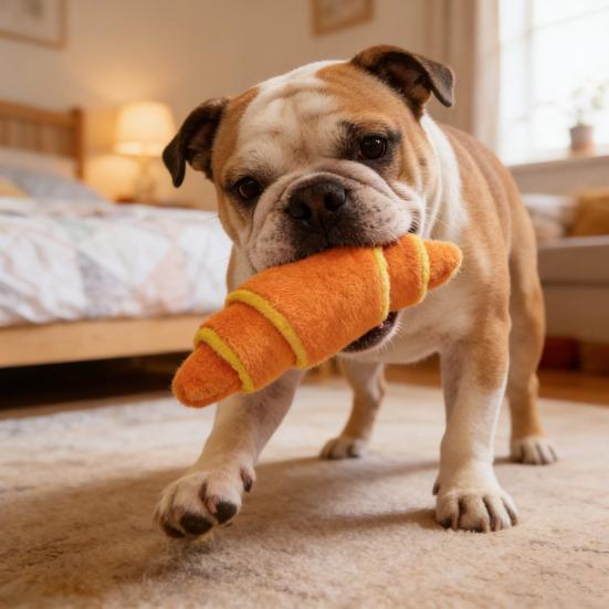 Dog Enrichment Toy Soft Croissant Shaped Chew Toy with Squeaker And Crinkle Paper