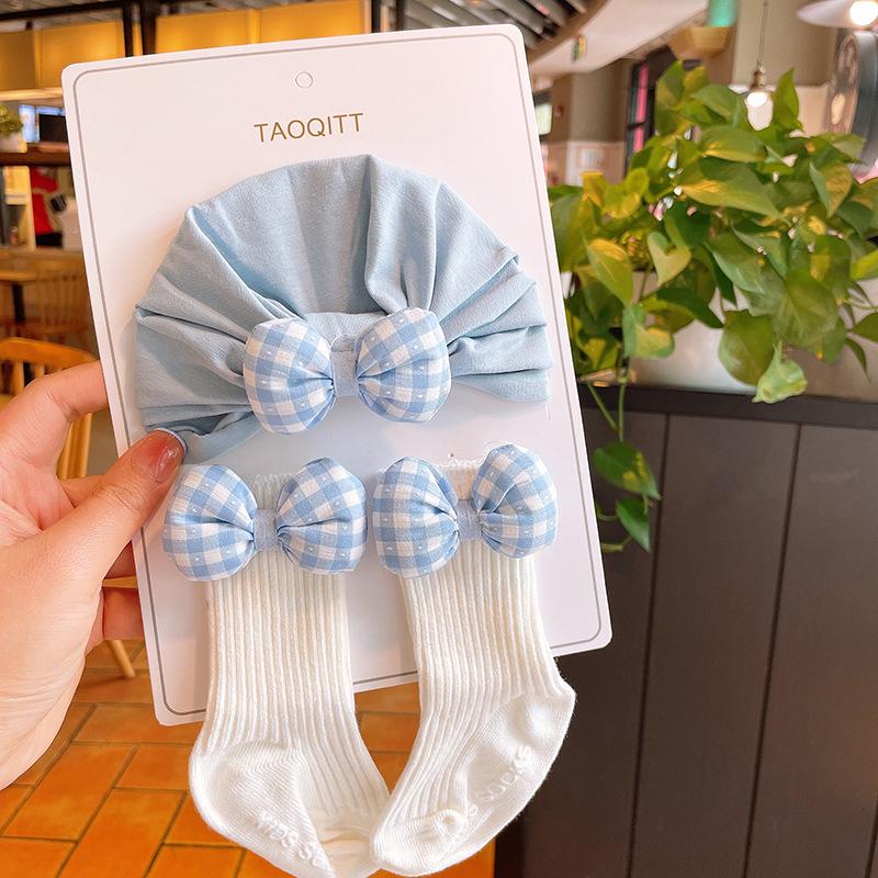 

0-1 год Новорожденный Тюрбан Шапка Носки Набор Сладкий Бант Принцесса Девочки Длинный Носок Эластичная Индийская Шляпа Детские Шапочки Детский Фотореквизит 0-12Month