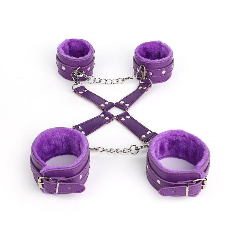 Sex toys sm props anti-back bondage cross buckle plush 3-piece set sm tuning binding handcuffs foot cuffs adult self bondage