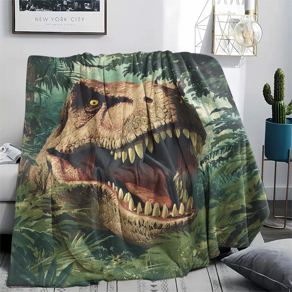 dinosaur Print Flannel Blanket, High quality Comfortable for All Seasons, Home Decor, Warmth and Comfort, Perfect for Christmas Gifts