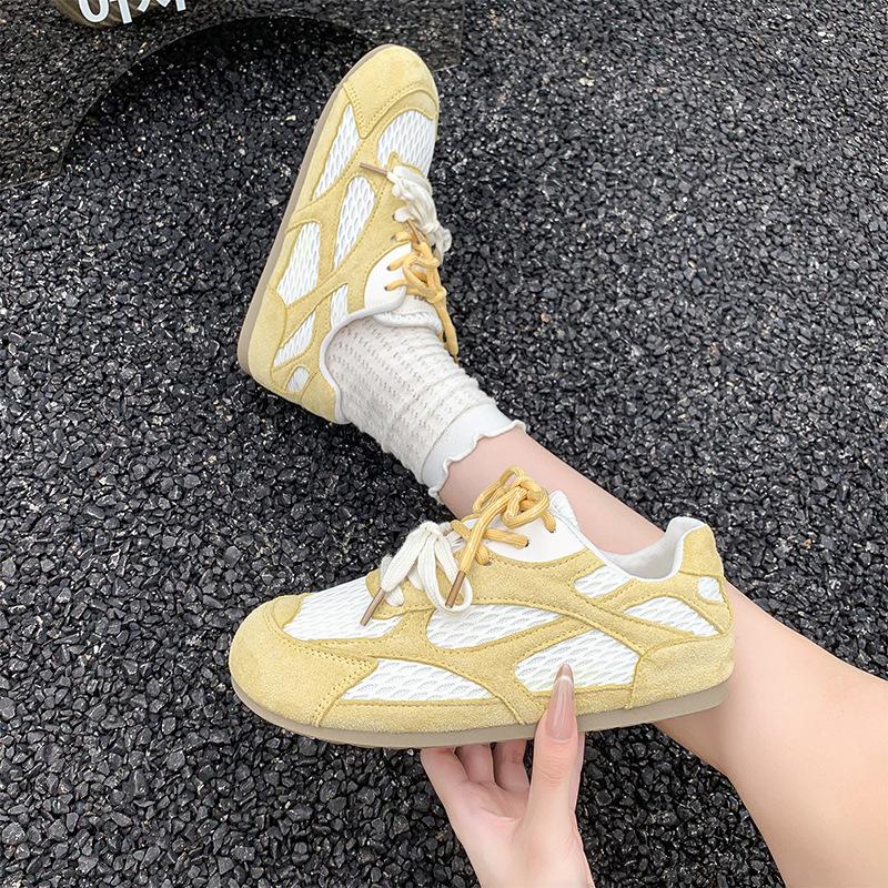 Soft Leather Women's Shoes 2025 Summer New Retro Soft-soled Mesh German Training Shoes Round Head Double Lace-up Sports and Leisure Shoes Forrest Gump