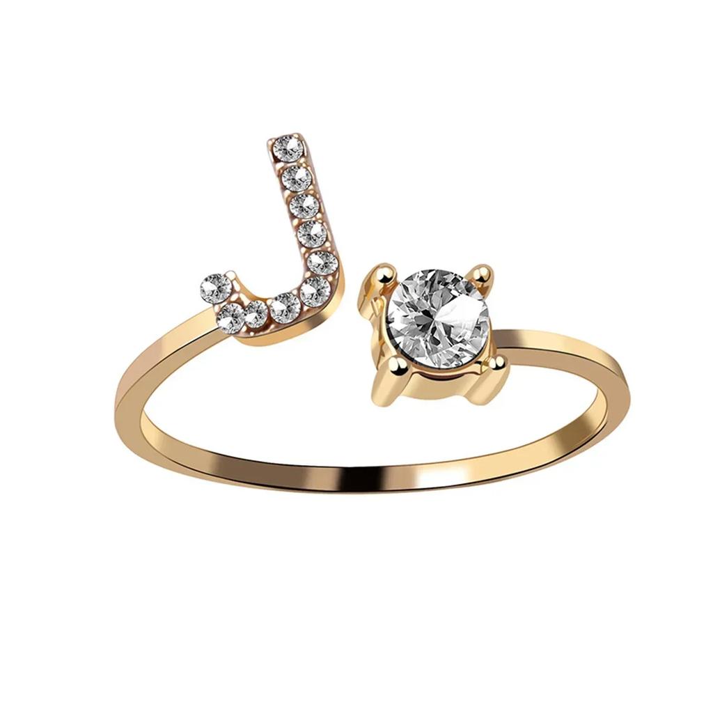 Adjustable Initials Rings Stainless Steel Simple Zircon Letter Rings for Women Wedding Band Couples Jewelry Accessories Gifts