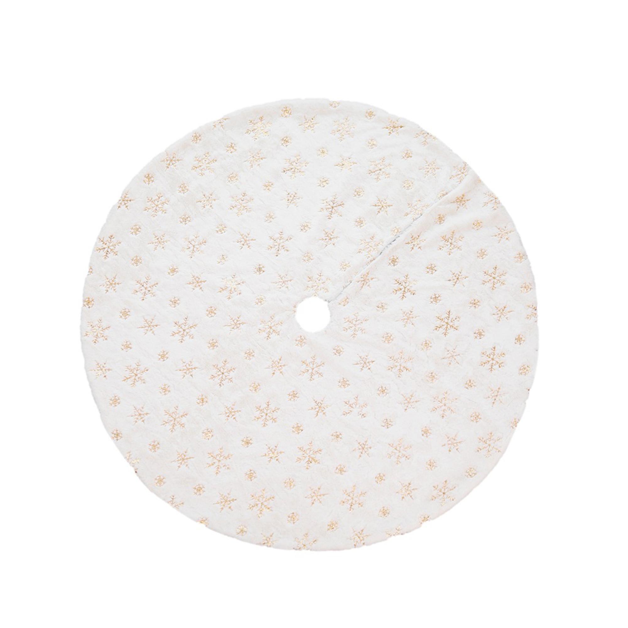 

Snowflake Christmas Tree Skirt, Large Snowy White Faux Fur Tree Skirt with Snowy Pattern for Christmas Decorations (Gold,