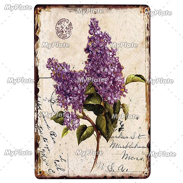 Лавандовая металлическая плакат-табличка Винтажная металлическая вывеска Жестяная вывеска Настенный декор для сада кухни цветов Железная живопись 20x30cm（7.8x11.8inch）