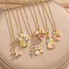 Elegant Heart & Flower Enamel Zirconia Necklace - Light Luxury Pendant