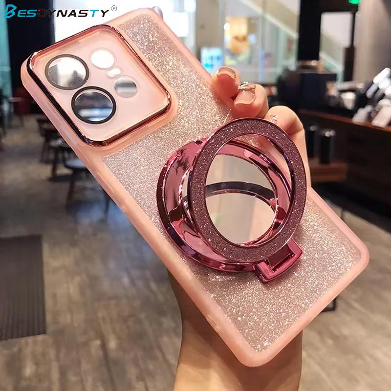 Glitter Makeup Magnetic Mirror Stand Silicone Soft Case for Motorola Edge60 50 Fusion Neo Pro 40 S50Neo G85 G60 34 Protect Cover