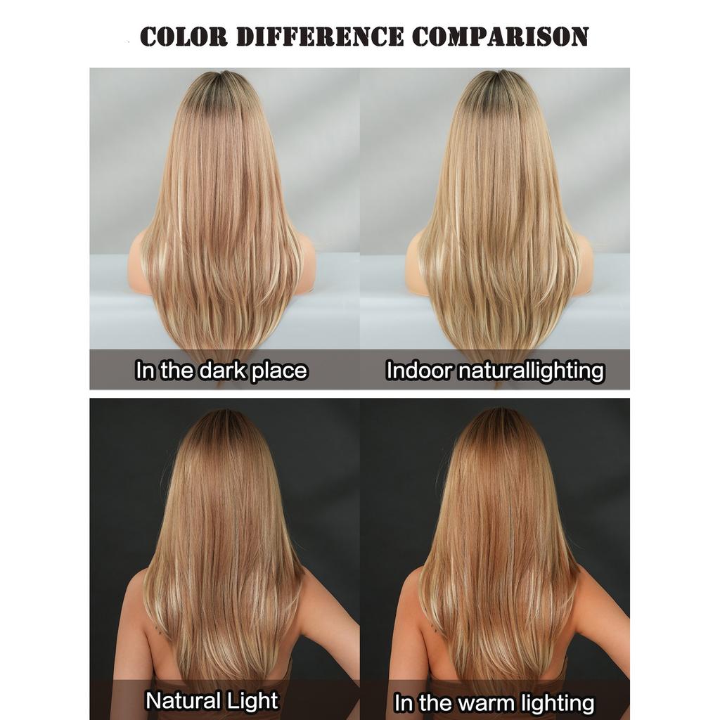 Asian Babe Highlight Blonde Small Lace Wig - Layered Inward Straight Hair Natural Part, Quick Beauty Full Cap, Daily Party Styling