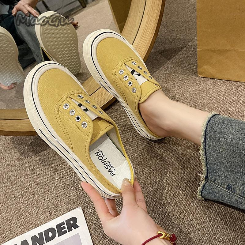 Fashion Slip on Comfortable Canvas Casual Shoes Women's Mules Thick Bottom Versatile Adults Footwear Spring Autumn Lady Slippers Fashion