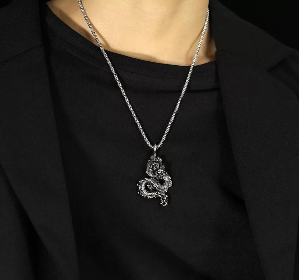 Fashion Chinese Dragon Pendant Chain Stainless Steel Domineering Loong Necklaces Amulet Unique Charm Men's Jewelry Accessories