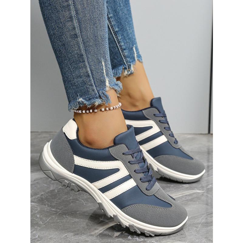 2025 Autumn New Comfortable Lace-up Sneakers Plus Size Casual Color-Blocking Moral Training Shoes for Women