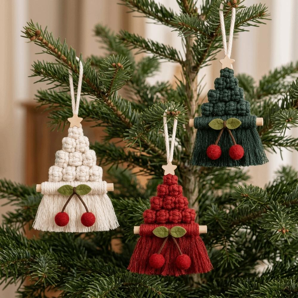 Hand Woven Xmas Tree Hanging Pendant Tassel Design Christmas Wall Pendant Christmas Gift