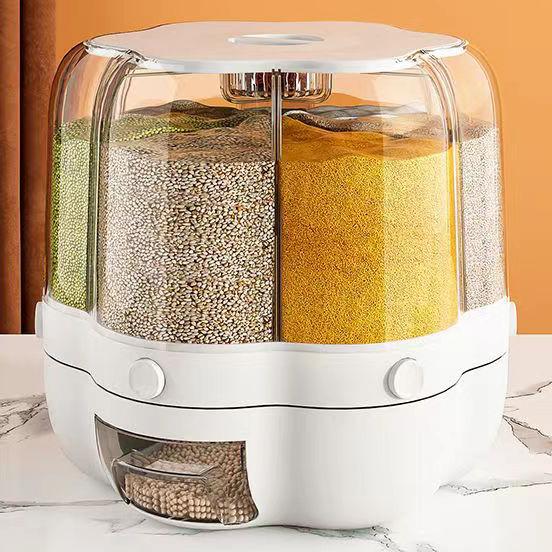 

Ведро для риса, бытовой влагостойкий ящик для хранения риса с защитой от насекомых, вращающийся герметичный ящик для хранения зерна, инструмент для кухонной перегородки 26.3*27cm белый