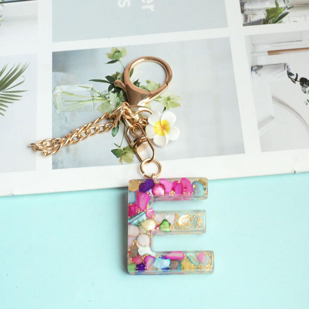 Dried Flower Letter Crystal Epoxy English Pendant Women'S Bag Key Chain
